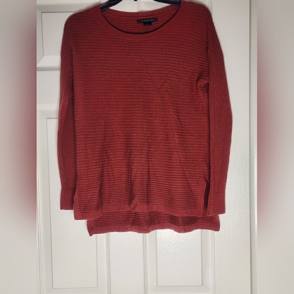 Tahari M Ginger MERINO WOOL Blend Knit Buttons Up Back Lngslvs Women's Sweater